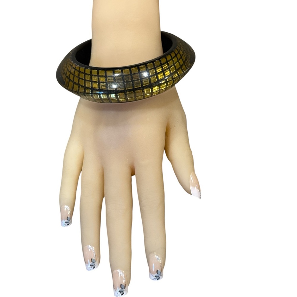 Runway Chunky Vintage Modernist Encased Golden Squares Lucite Bangle Bracelet